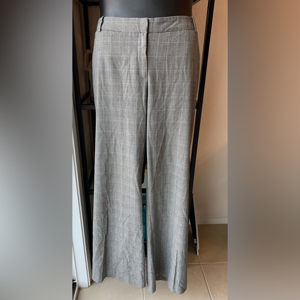 Worthington Womens Black White Light Blue Plaid Curvy Pants Trousers Slacks Work